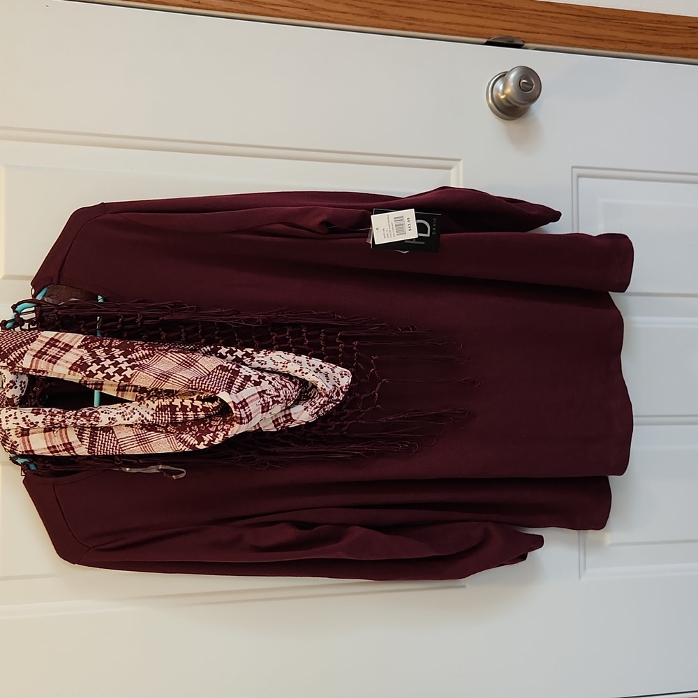Maroon Dress Shirt with Scarf
